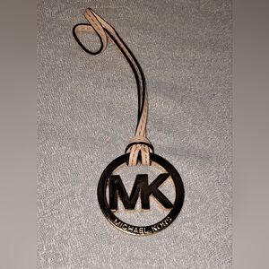 Michael Kors Gold Tone MK Logo Charm, Key Fob with Tan Strap